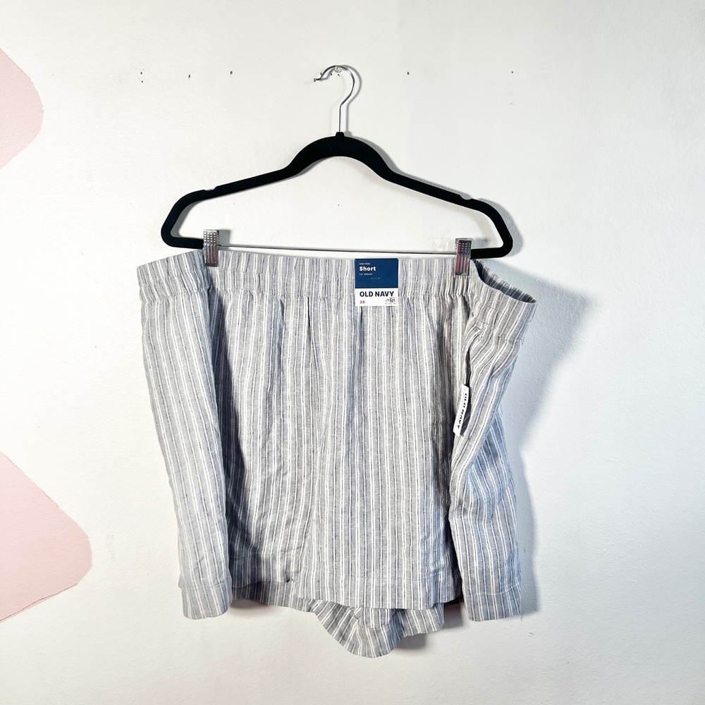 Old Navy Linen Blend Shorts‎ Women's 3X Striped Blue White Summer